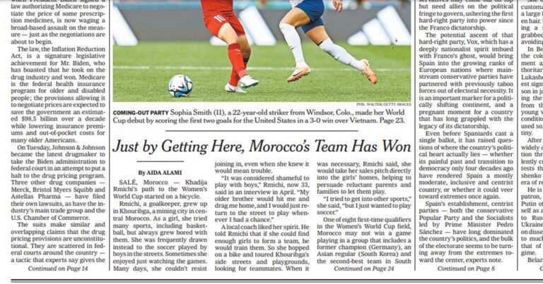 Les Lionnes de l’Atlas sur la Une du New York Times , H24info